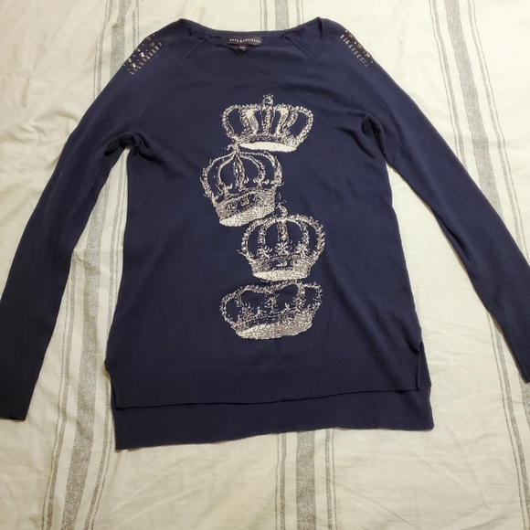 Rock & Republic Tops - ROCK & REPUBLIC Blue Navy Crowns Studs Sweater Soft Top Tunic Authentic EUC SZ:S